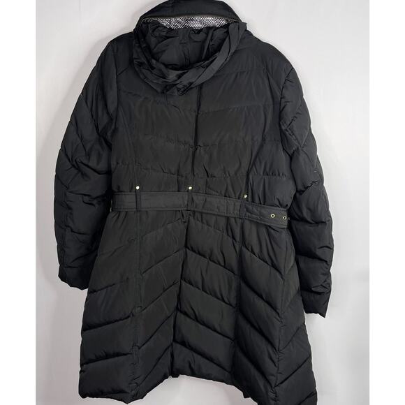 Cole Haan Womens XLarge XL Black Faux Fur Trim Down Puffer Jacket Quilted Belt - Picture 10 of 11
